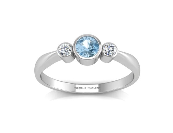 9ct White Gold Three Stone Diamond And Blue Topaz Ring 0.10 Carats - Image 3