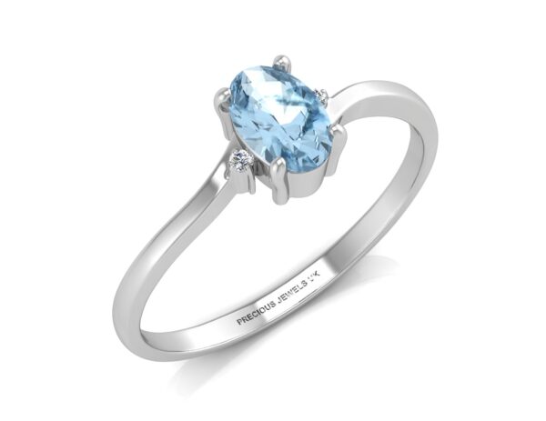 9ct White Gold Diamond and Oval Shape Blue Topaz Ring 0.01 Carats - Image 3