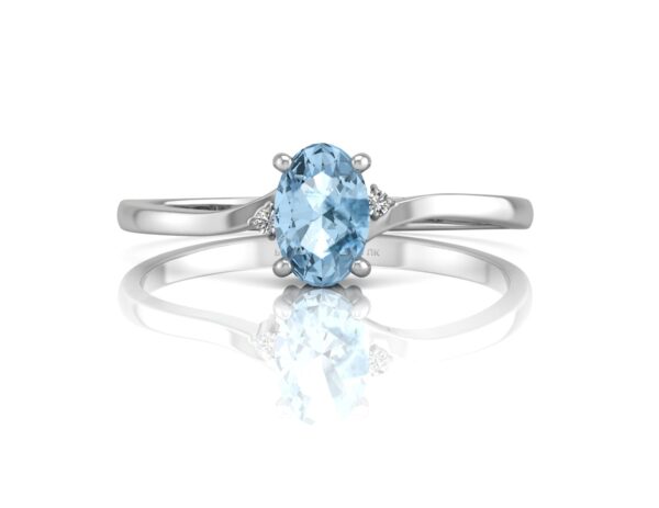 9ct White Gold Diamond and Oval Shape Blue Topaz Ring 0.01 Carats - Image 4