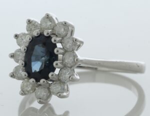 9ct White Gold Three Stone Oval Sapphire And Diamond Ring (S0.94) 0.40