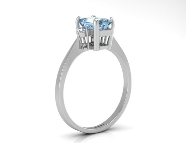 9ct White Gold Diamond And Emerald Cut Blue Topaz Ring 0.04 Carats - Image 2