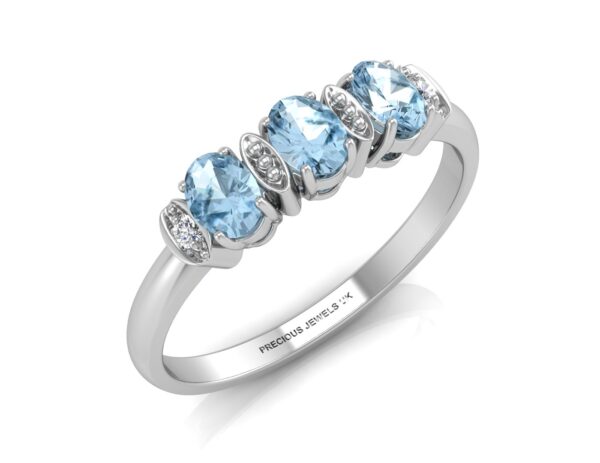 9ct White Gold Semi Eternity Diamond And Blue Topaz Ring 0.01 Carats - Image 3