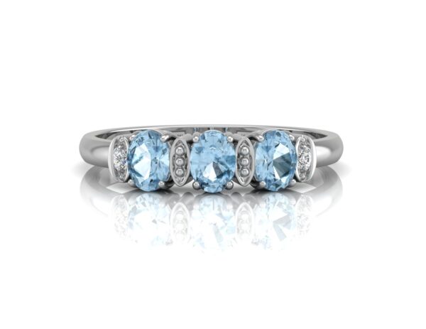 9ct White Gold Semi Eternity Diamond And Blue Topaz Ring 0.01 Carats - Image 4