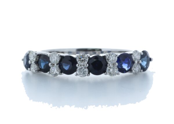 9ct White Gold Claw Set Semi Eternity Diamond And Sapphire Ring (S1.31) 0.31