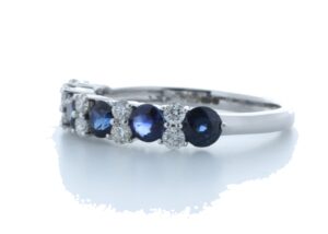 9ct White Gold Claw Set Semi Eternity Diamond And Sapphire Ring (S1.31) 0.31