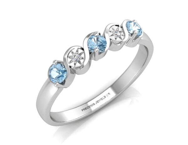 9ct White Gold Semi Eternity Diamond And Blue Topaz Ring 0.01 Carats