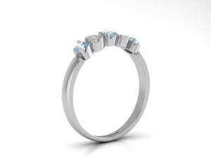 9ct White Gold Semi Eternity Diamond And Blue Topaz Ring 0.01 Carats