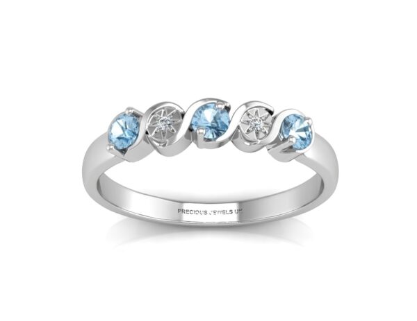 9ct White Gold Semi Eternity Diamond And Blue Topaz Ring 0.01 Carats - Image 3