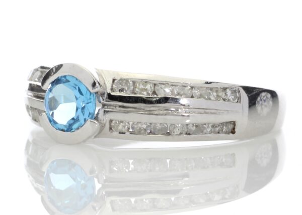 9ct White Gold Double Channel Set Diamond and Blue Topaz Ring 0.36 Carats - Image 2