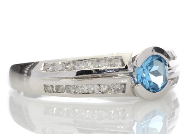 9ct White Gold Double Channel Set Diamond and Blue Topaz Ring 0.36 Carats - Image 4