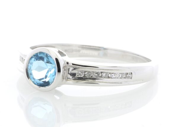 9ct White Gold Channel Set Semi Eternity Diamond Blue Topaz Ring 0.10 Carats - Image 2