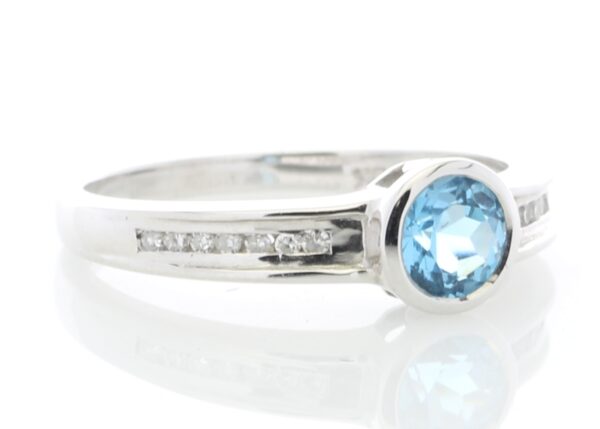 9ct White Gold Channel Set Semi Eternity Diamond Blue Topaz Ring 0.10 Carats - Image 4