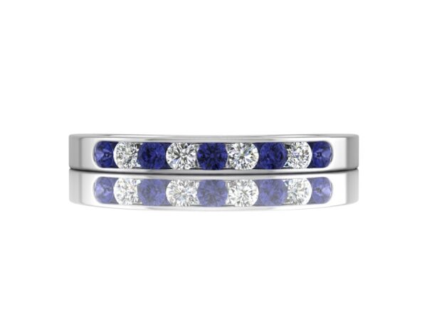 9ct White Gold Channel Set Semi Eternity Diamond & Sapphire Ring 0.12 Carats - Image 2