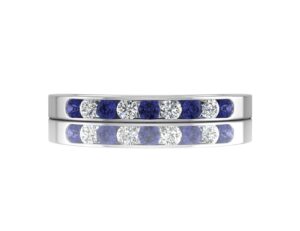 9ct White Gold Channel Set Semi Eternity Diamond & Sapphire Ring 0.12 Carats