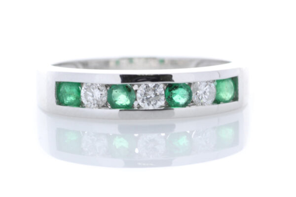 9ct White Gold Channel Set Semi Eternity Diamond And Emerald Ring (E0.30) 0.25