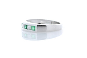 9ct White Gold Channel Set Semi Eternity Diamond And Emerald Ring (E0.30) 0.25