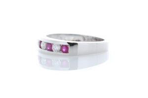 9ct White Gold Channel Set Semi Eternity Diamond And Ruby Ring (R0.30) 0.25