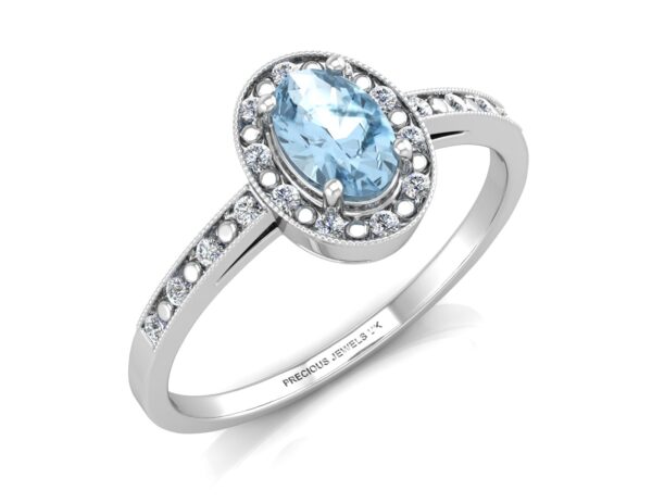 9ct White Gold Oval Cluster Diamond And Blue Topaz Ring 0.09 Carats