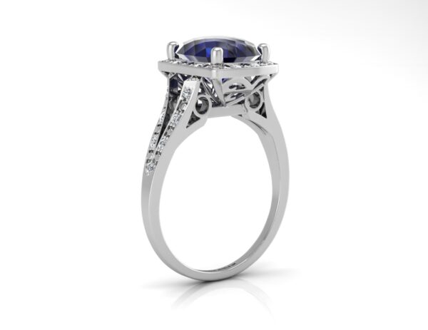 9ct White Gold Cushion Cluster Diamond And Created Ceylon Sapphire Ring 0.11 Carats - Image 2