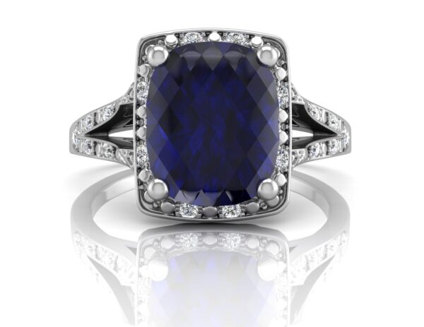 9ct White Gold Cushion Cluster Diamond And Created Ceylon Sapphire Ring 0.11 Carats - Image 4