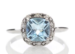 9ct White Gold Diamond And Blue Topaz Ring 0.10 Carats