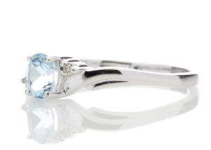 9ct White Gold Diamond and Blue Topaz Ring 0.01 Carats