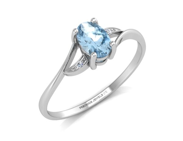 9ct White Gold Diamond And Blue Topaz Ring 0.01 Carats