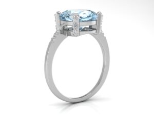 9ct White Gold Diamond And Blue Topaz Ring 0.04 Carats