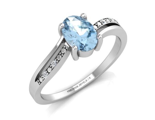 9ct White Gold  Diamond And Blue Topaz Ring 0.20 Carats