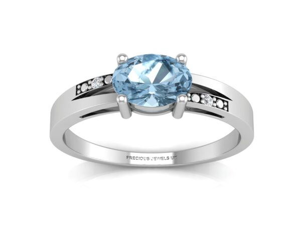 9ct White Gold Diamond And Blue Topaz Ring 0.01 Carats - Image 3