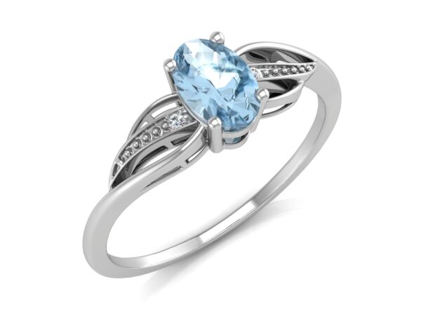 9ct White Gold Diamond And Oval Shape Blue Topaz Twist Ring 0.10 Carats