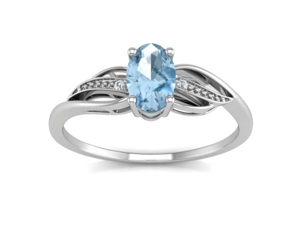 9ct White Gold Diamond And Oval Shape Blue Topaz Twist Ring 0.10 Carats - Image 3