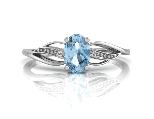 9ct White Gold Diamond And Oval Shape Blue Topaz Twist Ring 0.10 Carats - Image 4