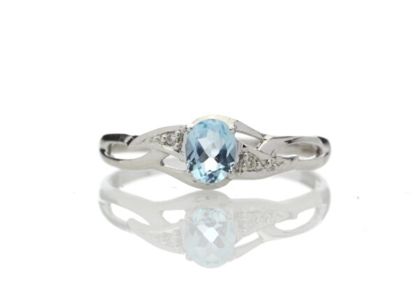 9ct White Gold Fancy Cluster Diamond And Blue Topaz Ring 0.01 Carats