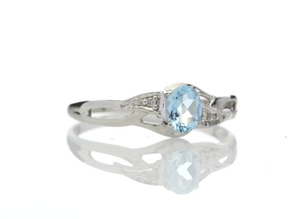 9ct White Gold Fancy Cluster Diamond And Blue Topaz Ring 0.01 Carats - Image 4