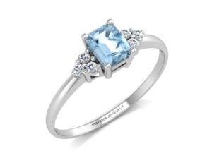 9ct White Gold Fancy Cluster Diamond Blue Topaz Ring 0.06 Carats