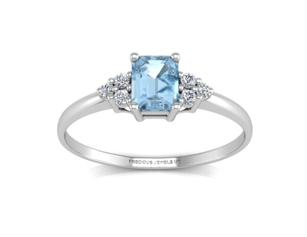 9ct White Gold Fancy Cluster Diamond Blue Topaz Ring 0.06 Carats - Image 3