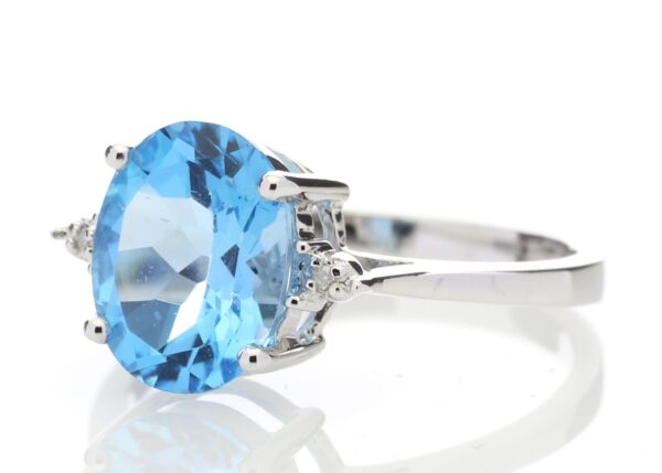 9ct White Gold Diamond And Blue Topaz Ring 0.01 Carats - Image 2