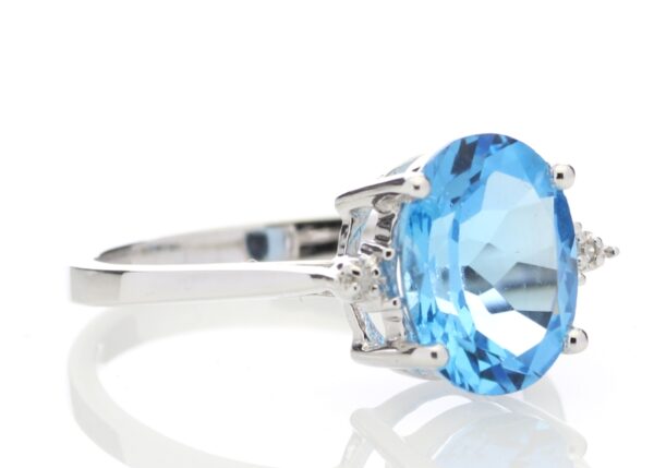 9ct White Gold Diamond And Blue Topaz Ring 0.01 Carats - Image 4