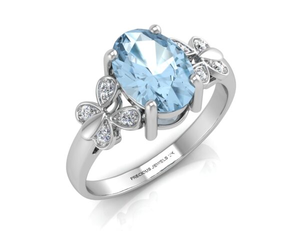 9ct White Gold Diamond And Blue Topaz Ring 0.03 Carats