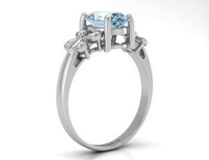 9ct White Gold Diamond And Blue Topaz Ring 0.03 Carats