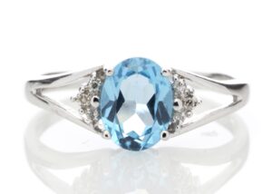 9ct White Gold Diamond And Blue Topaz Ring 0.02 Carats