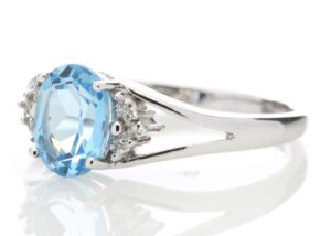 9ct White Gold Diamond And Blue Topaz Ring 0.02 Carats