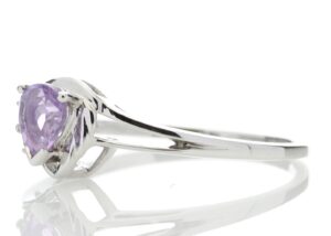 9ct White Gold Amethyst Pear Shaped Diamond Ring 0.03 Carats