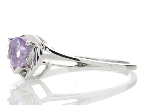 9ct White Gold Amethyst Pear Shaped Diamond Ring 0.03 Carats - Image 2