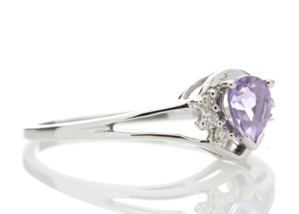 9ct White Gold Amethyst Pear Shaped Diamond Ring 0.03 Carats - Image 4