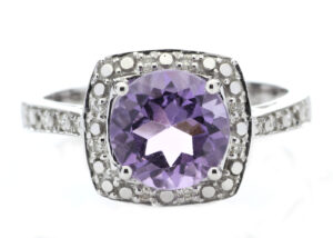 9ct White Gold Amethyst Diamond Ring 0.08 Carats