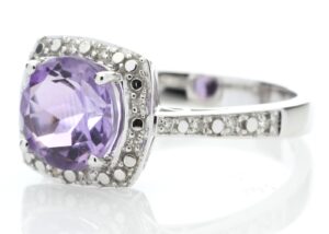 9ct White Gold Amethyst Diamond Ring 0.08 Carats