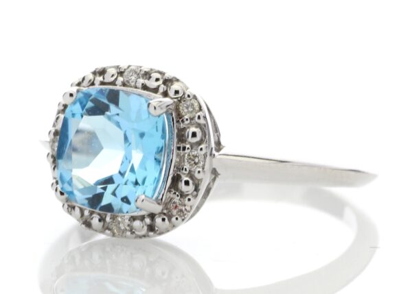 9ct White Gold Blue Topaz Diamond Ring 0.07 Carats - Image 2