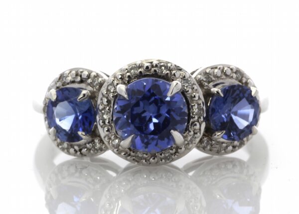 9ct White Gold Created Ceylon Sapphire And Diamond Ring 0.10 Carats